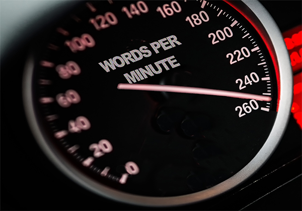 How to write books faster. Speedometer showing words per minute.