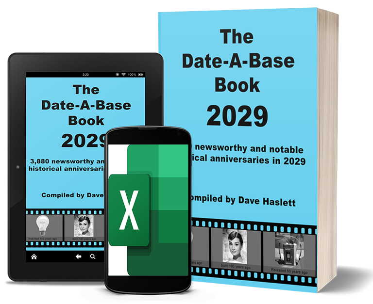 The Date-A-Base Book 2029. PDF ebook, printed paperback and Excel spreadsheet.