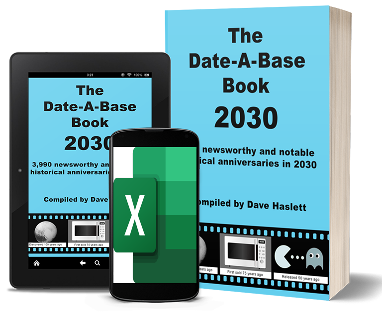 The Date-A-Base Book 2030 printed, ebook and spreadsheet.
